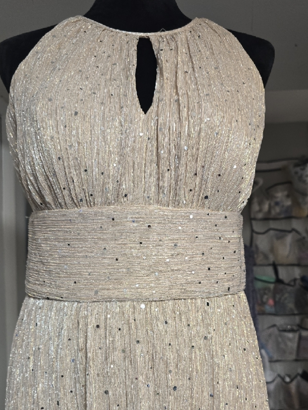 R&M Richards Champagne Sparkle Halter Midi Dress - Picture 3 of 5